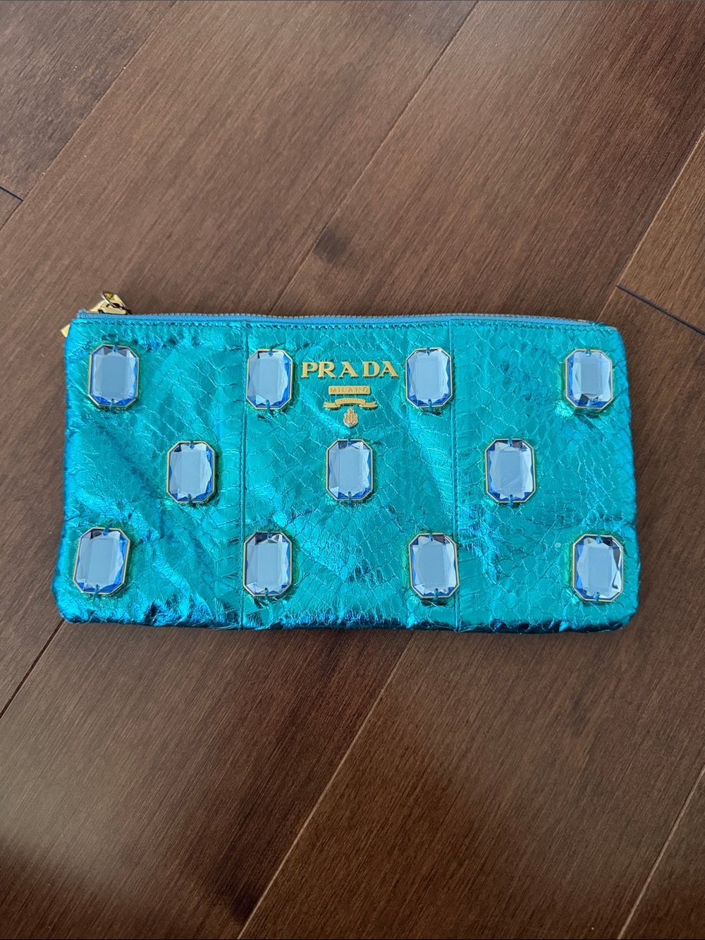 PRADA Turquoise Jeweled Clutch